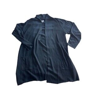 Molly & Isadora Rib Knit Mid Length Cardigan 1X Black Cozy